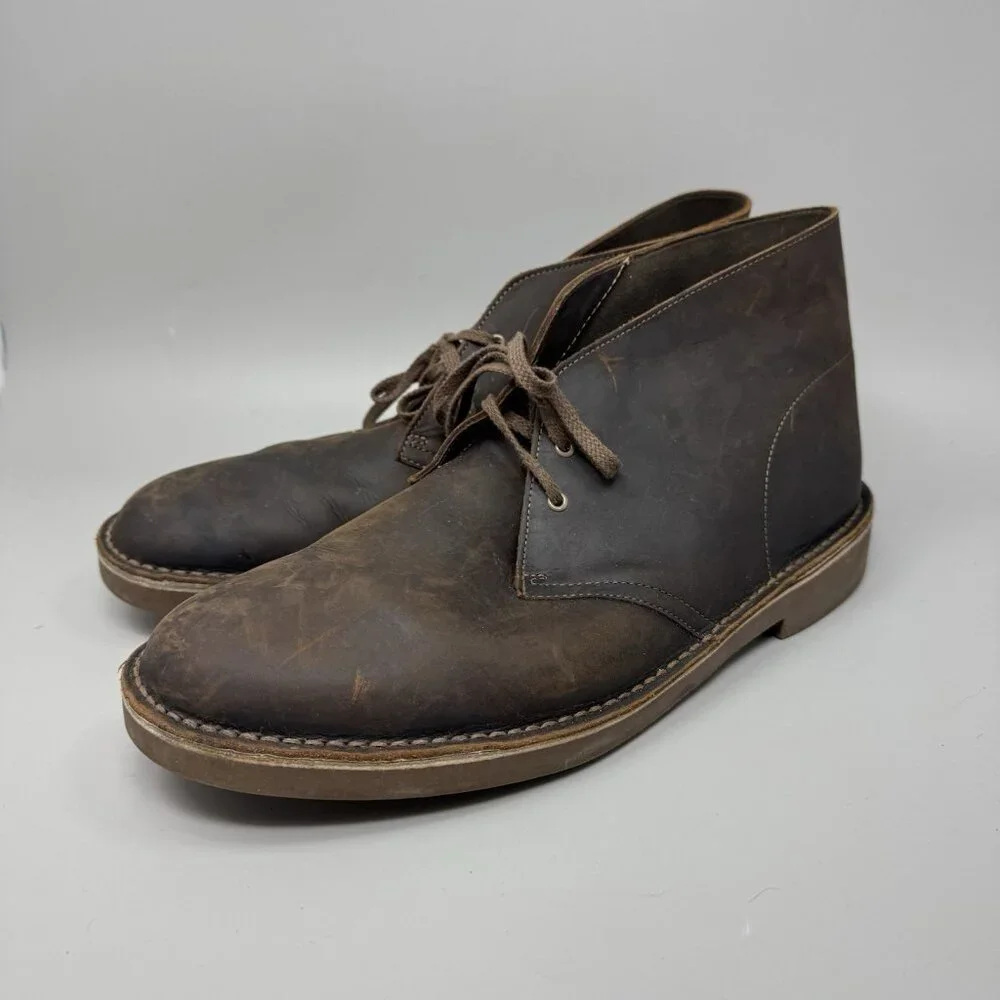 CLARKS Bushacre 2 Dark Brown Leather Desert Chukka Boots Men's Size 13 WIDE